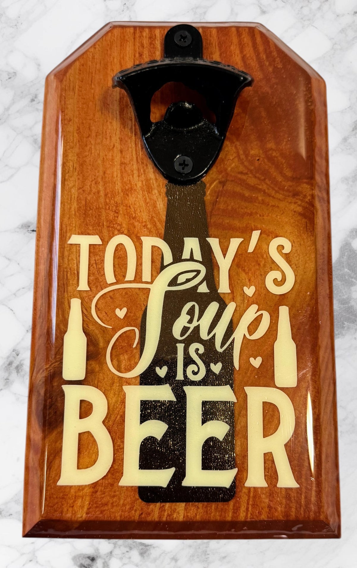 Wall-Mounted Wooden Beer Bottle Opener – “Today’s Soup of the Day is Beer”