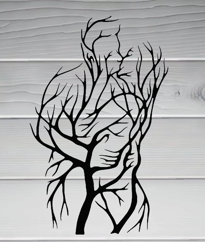 D3 Tree of Love Vinyl Decal – Romantic Kissing Couple Design, Nature-Inspired Wall or Car Décor