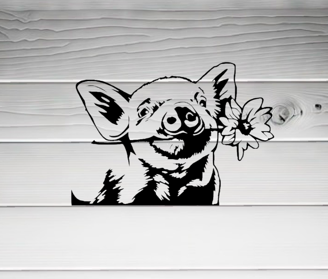 D18 Pig with Flower Art – Farmhouse Wall Decor