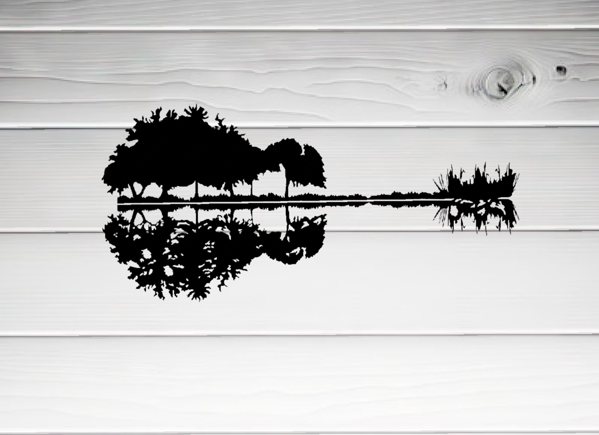 D11 Guitar Forest Reflection Decal – Nature-Inspired Vinyl Sticker for Cars, Laptops & More