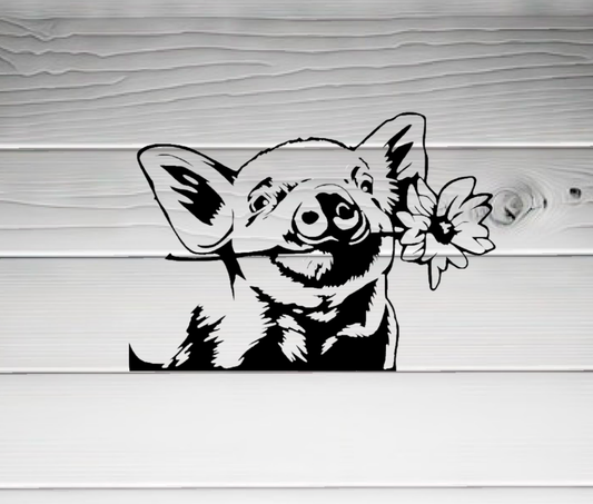 D18 Pig with Flower Art – Farmhouse Wall Decor